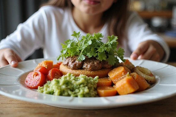 A person enjoying a balanced meal, illustrating dietary planning.