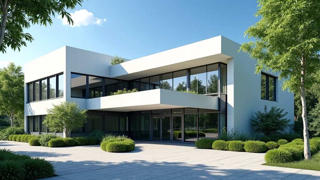 Office building exterior and surrounding area
